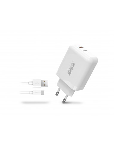 POWEE: CHARGEUR SECTEUR USB-C 45W / USB-A 18W AVEC CABLE USB-C