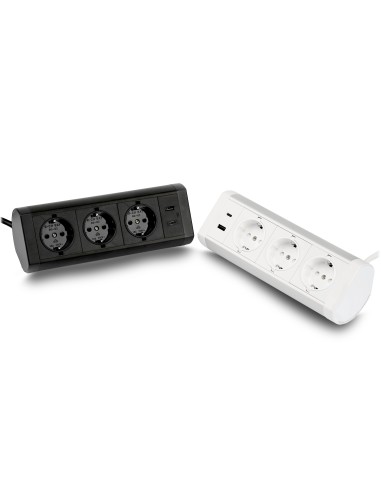 POWEE DESK: TRIPLE EU PLUG WITH 1 USB-C / 1 USB-A 3A